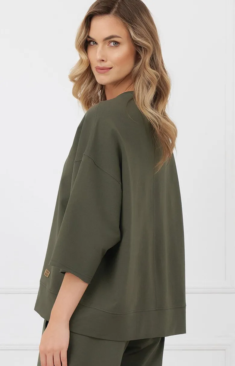 Bluzka damska z rękawem 3/4 khaki Kaori