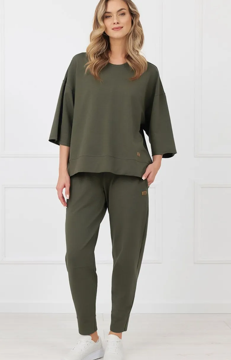 Bluzka damska z rękawem 3/4 khaki Kaori