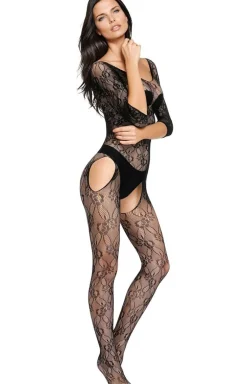 Bodystocking typu garter z koronkowym wzorem