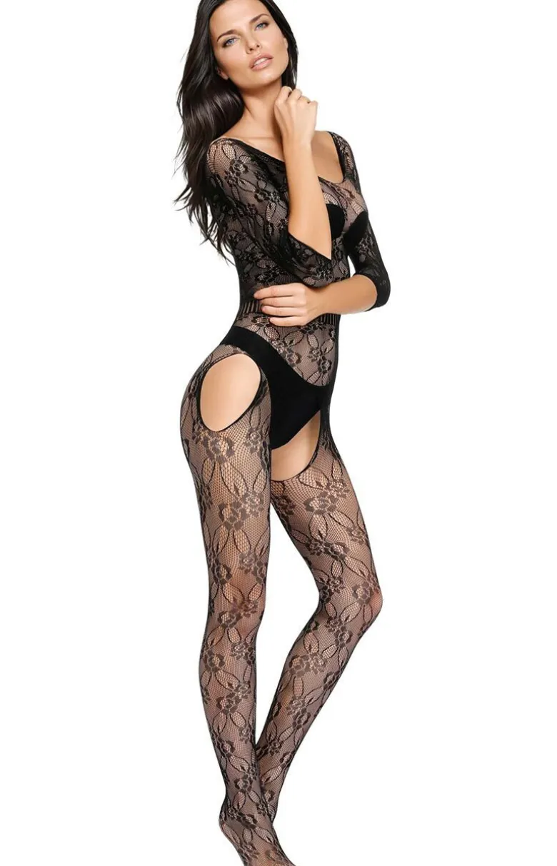 Bodystocking typu garter z koronkowym wzorem