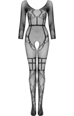 Bodystocking z otwarciem w kroku czarne Lorna