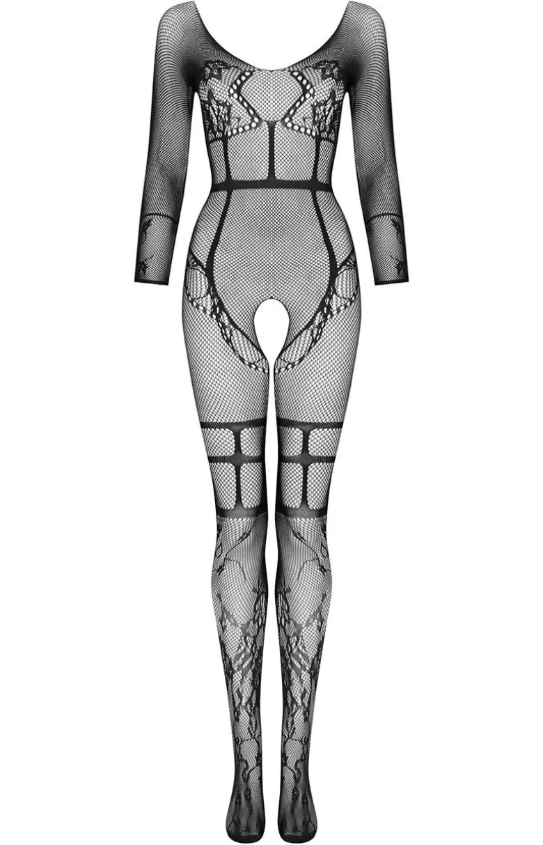 Bodystocking z otwarciem w kroku czarne Lorna