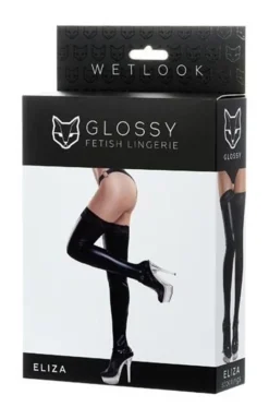 Błyszczące pończochy z koronką Glossy Shiny Wetlook Eliza