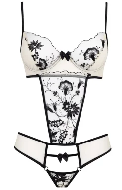 Beauty Night Body|Body - Cieliste body damskie z czarną koronką Savannah