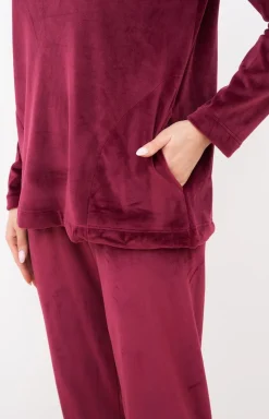 Damskie Italian Fashion Ciepłe Piżamy|Piżamy Polarowe - Ciepła piżaa daska bordowa Akara
