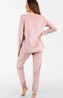 Damskie Italian Fashion Ciepłe Piżamy|Piżamy Polarowe - Ciepła piżaa daka pudrowy róż Akara