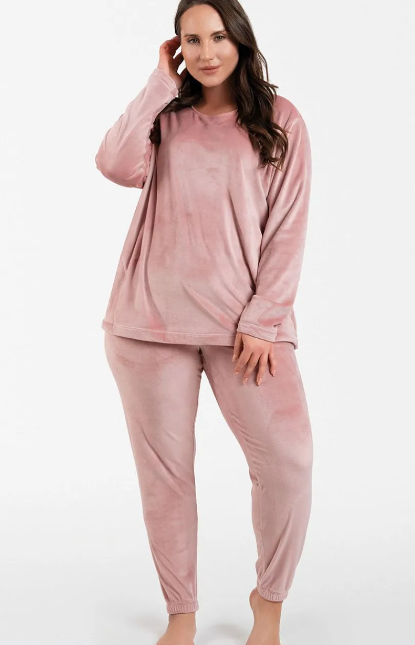 Damskie Italian Fashion Ciepłe Piżamy|Piżamy Polarowe - Ciepła piżaa daka pudrowy róż Akara