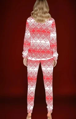 Damskie Italian Fashion Piżamy Polarowe|Piżamy Damskie Długie - Ciepła polarowa świąteczna piżama damska Snow