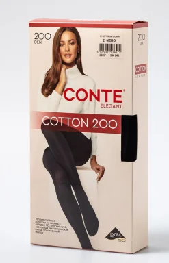 Conte czarne rajstopy bawełniane damskie Cotton 200 DEN