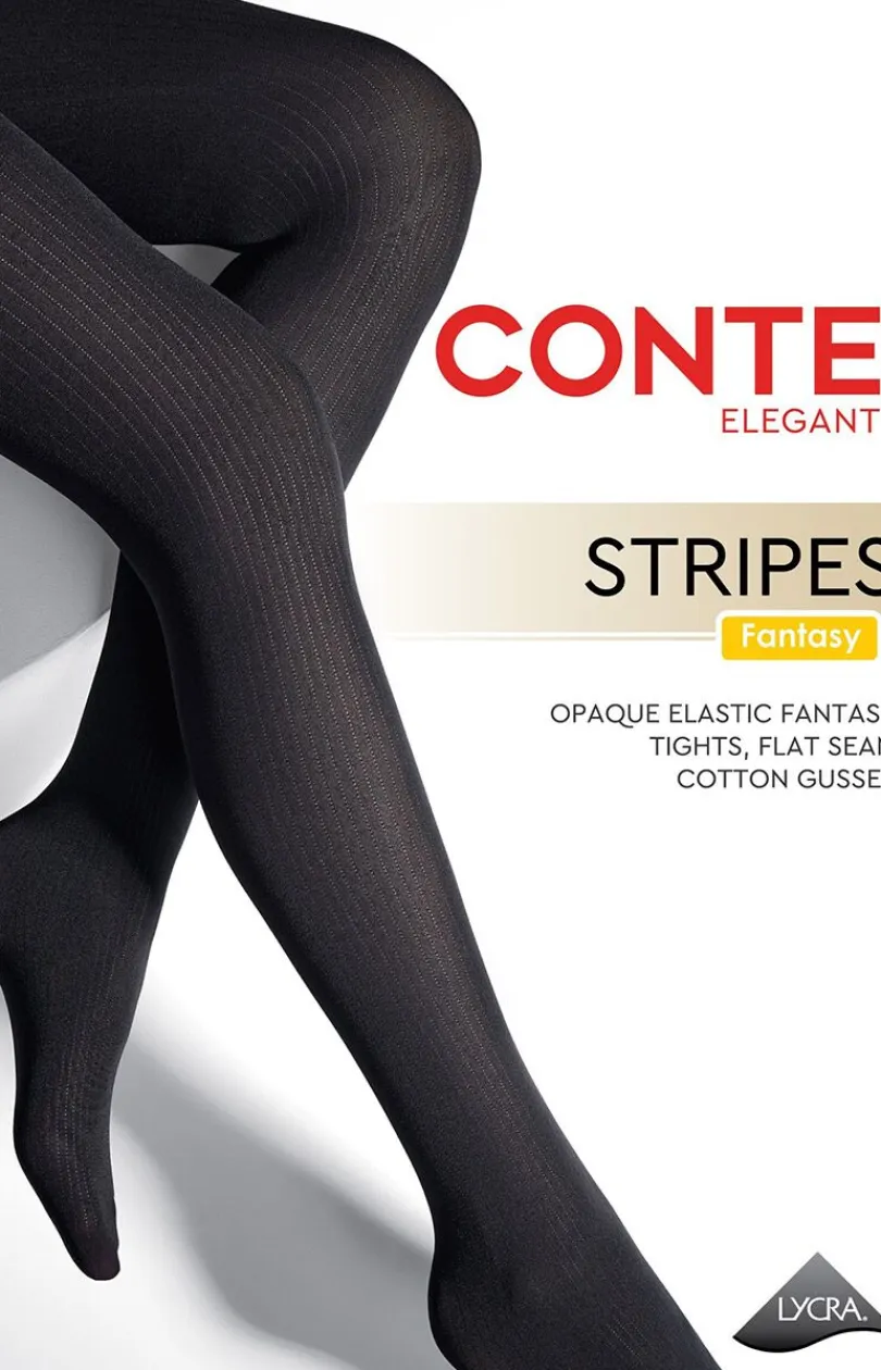 Conte Rajstopy - czarne rajstopy w pionowe paski STRIPES 70 DEN