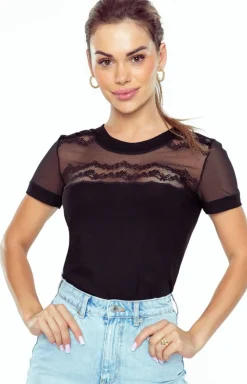 Eldar Moda - Czarna bluzka damka z koronką Luca