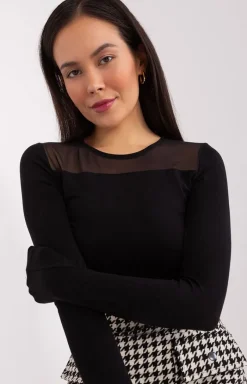 BASIC FEEL GOOD Moda - Czarna elegancka bluzka damska z długim rękawem RV-BZ-9201.78P