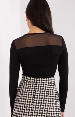 BASIC FEEL GOOD Moda - Czarna elegancka bluzka damska z długim rękawem RV-BZ-9201.78P