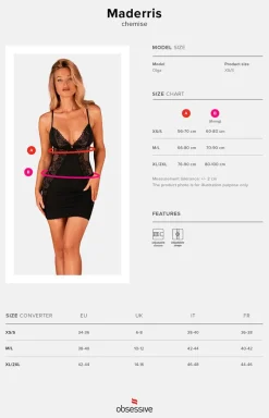 Damskie Obsessive Koszulki|Seksowna Koszula Nocna - Czarna koronkowa koszulka i stringi Maderris