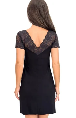 Damskie Donna Koszule Nocne|Koszule Nocne Damskie - Czarna kozua nocna daka z wikozy onia