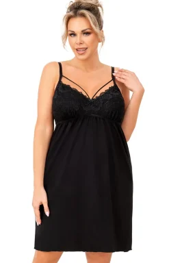 Damskie Donna Koszule Nocne Damskie|Seksowna Koszula Nocna - Czarna koszula nocna na ramiączka plus size Sylvia