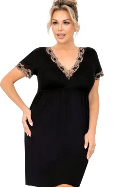 Czarna koszula nocna z koronką plus size Hana
