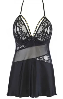 Damskie Axami Koszulki|Seksowna Koszula Nocna - Czarna koszulka nocna babydoll V-10479