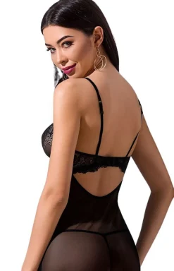 Damskie Passion Koszulki|Seksowna Koszula Nocna - Czarna koszulka nocna i stringi Veronique