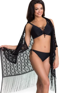 Primo Parea I Sukienki Plażowe - Czarna narzutka plażowa ażurowe pareo 213/03