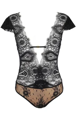 Czarne body damskie koronkowe V-9900