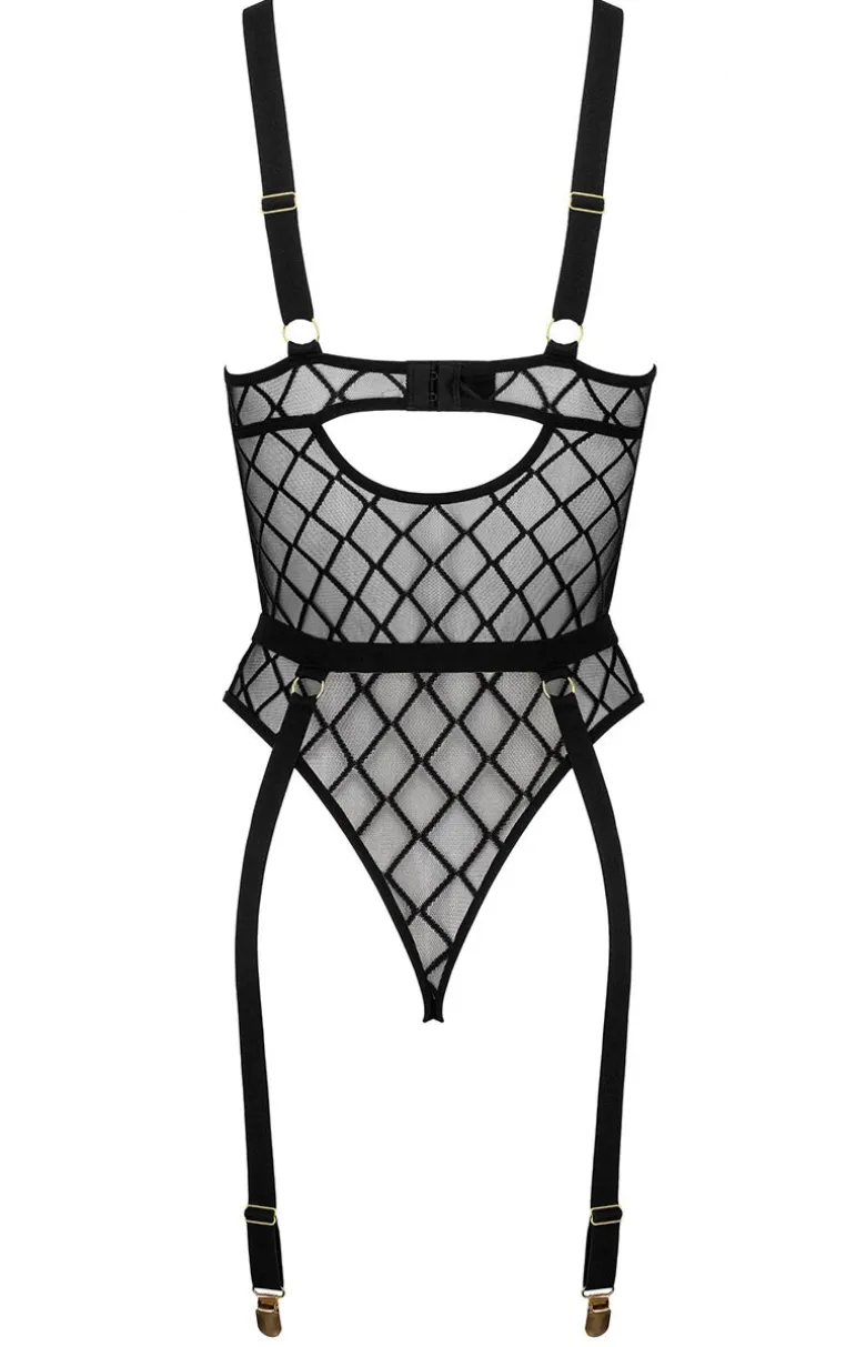Czarne body damskie z diamentowym wzorem BD105