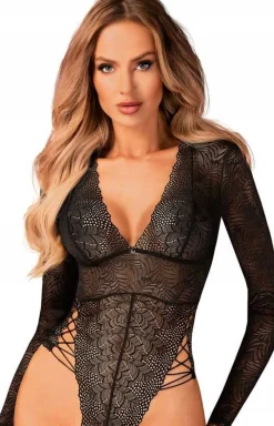 Obsessive Body|Body - Czarne body damskie z długim rękawem Merlys