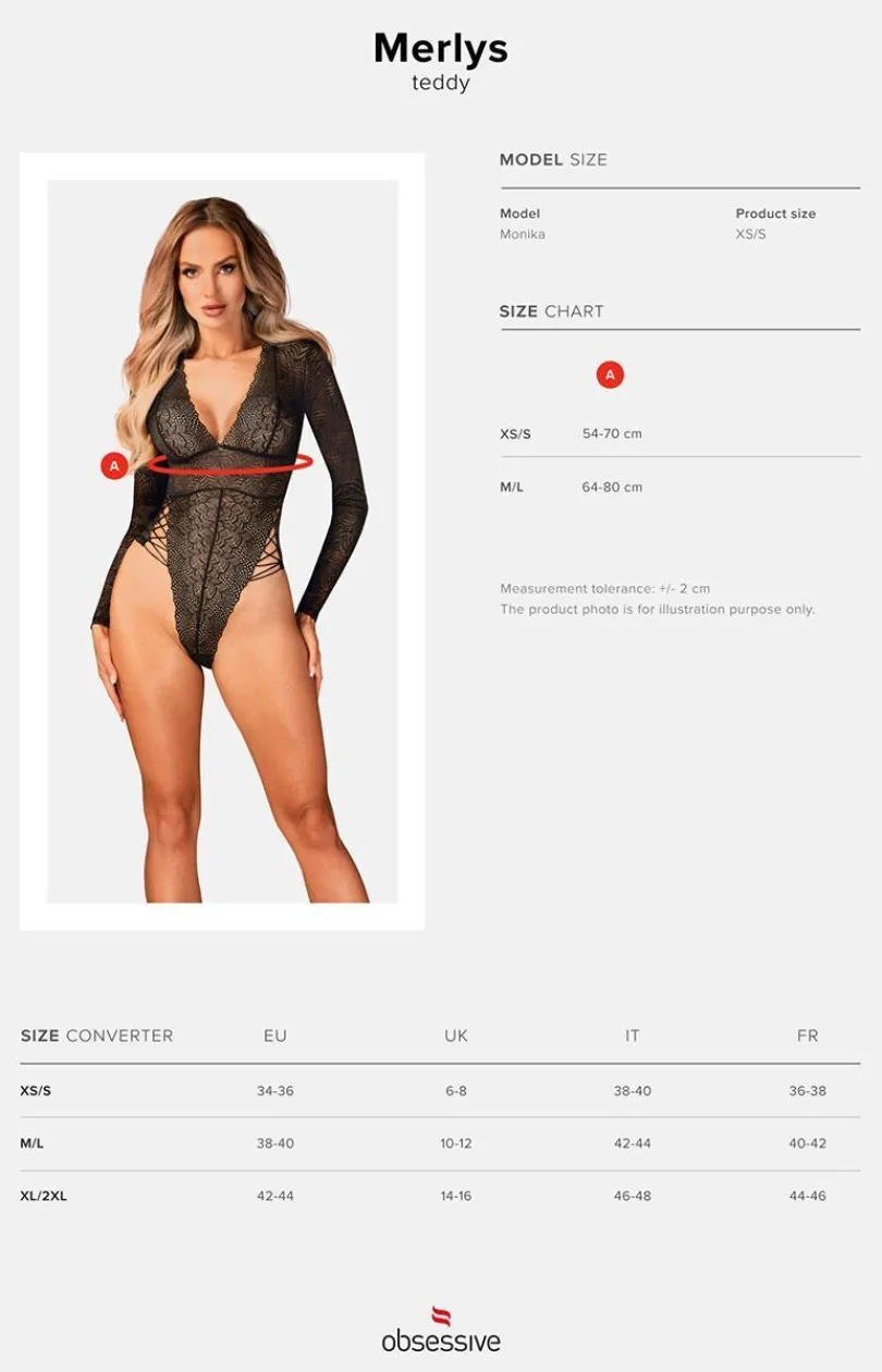 Obsessive Body|Body - Czarne body damskie z długim rękawem Merlys