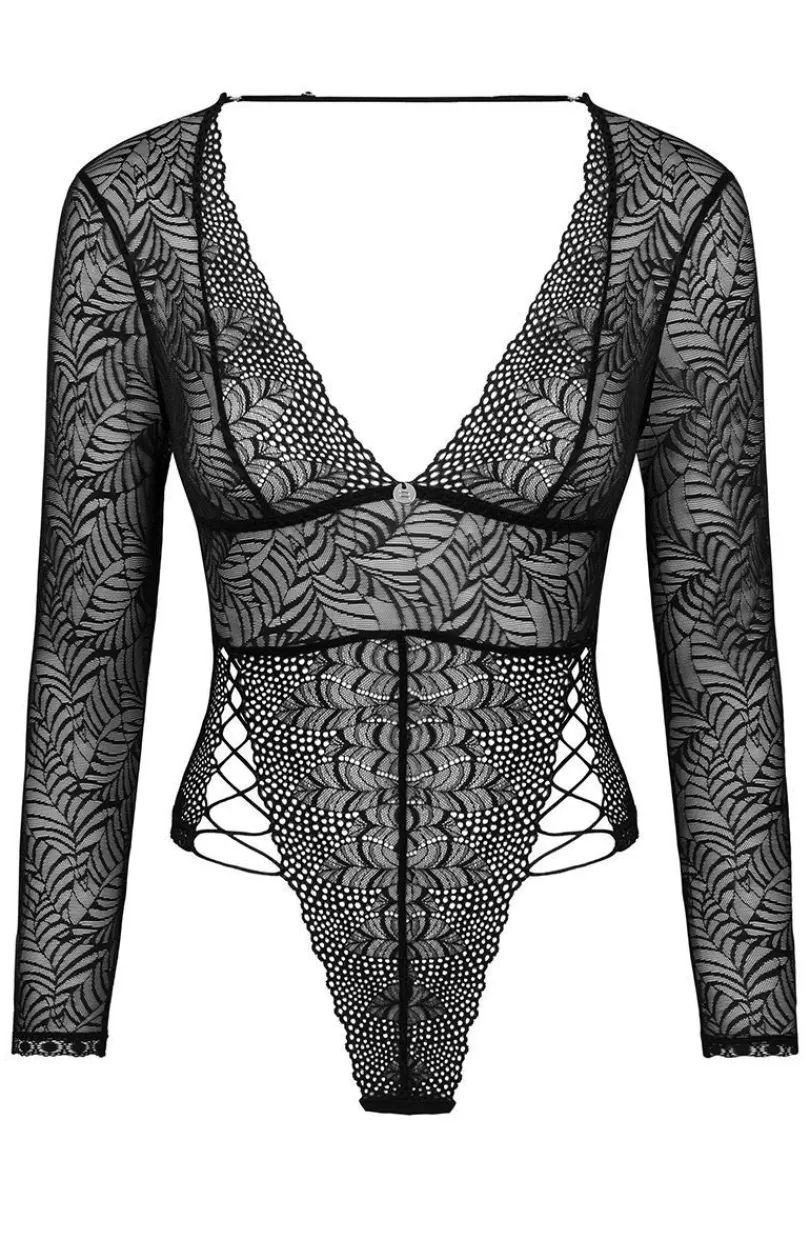 Obsessive Body|Body - Czarne body damskie z długim rękawem Merlys