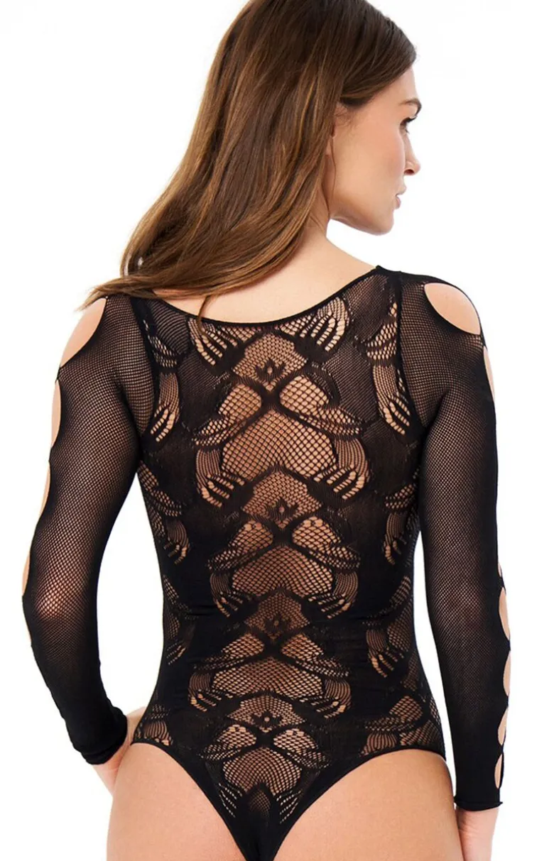 Czarne bodystocking body damskie otwarte FB002