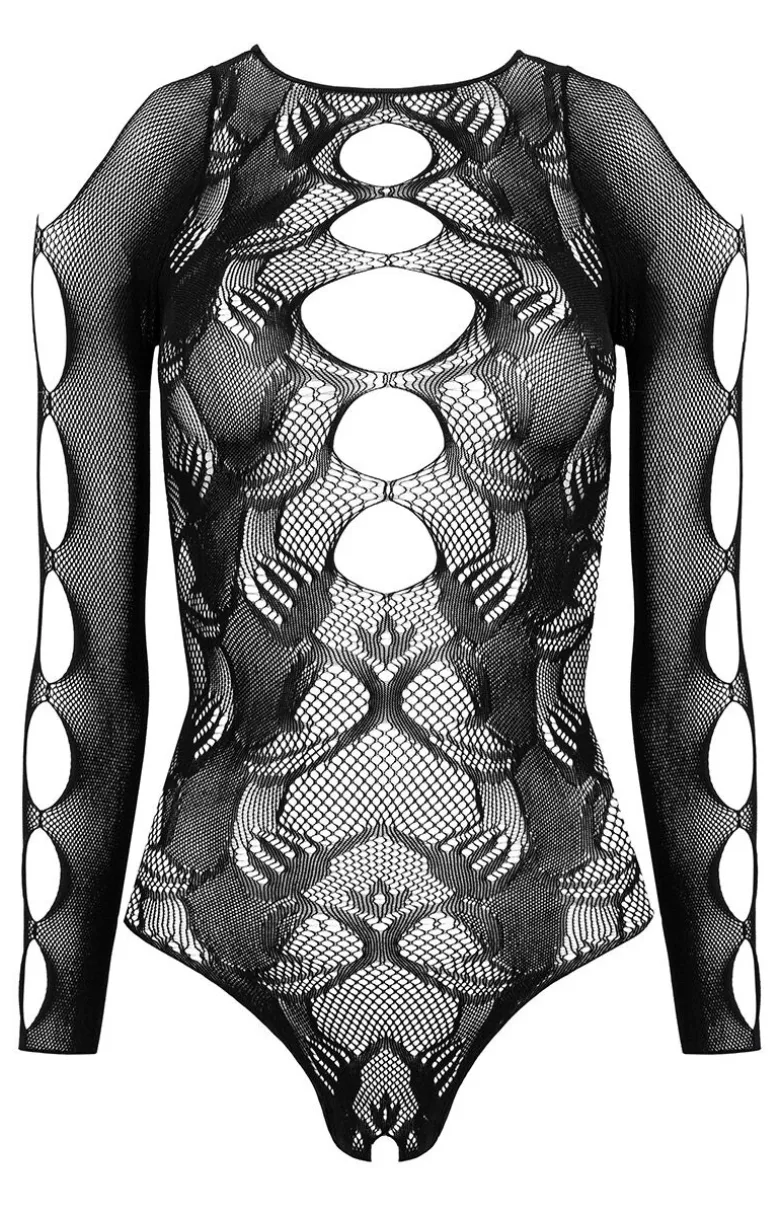 Czarne bodystocking body damskie otwarte FB002