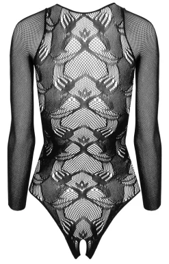 Czarne bodystocking body damskie otwarte FB002