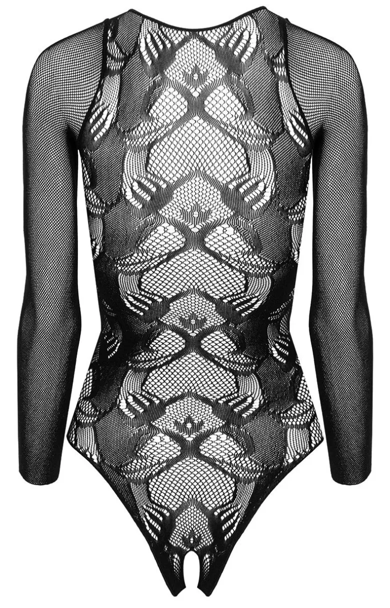 Czarne bodystocking body damskie otwarte FB002
