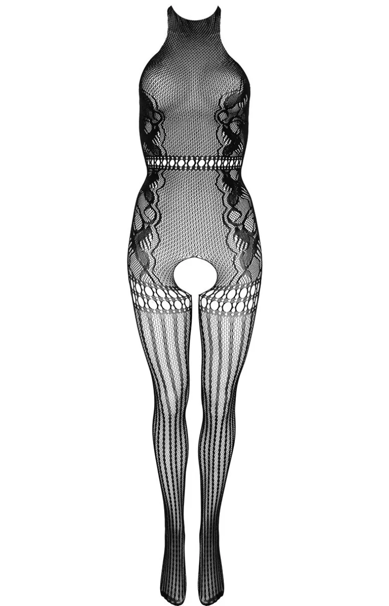 Czarne bodystocking otwarty krok BG001
