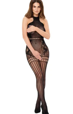 Czarne bodystocking otwarty krok BG001
