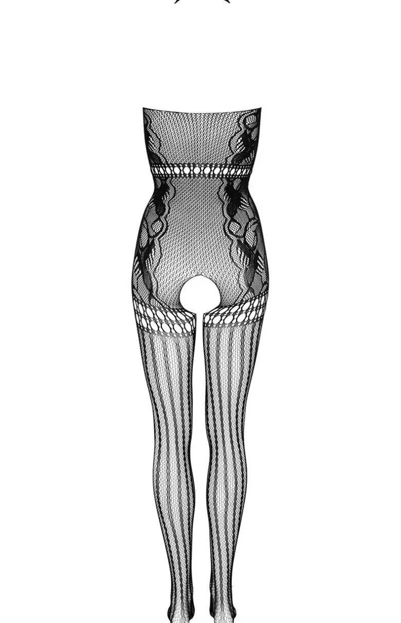 Czarne bodystocking otwarty krok BG001