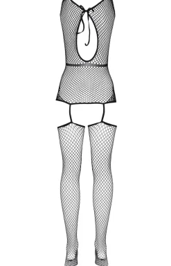 Beauty Night Bodystocking|Body - Czarne bodystocking siateczkowa koszulka połączona z pończochami Melanie
