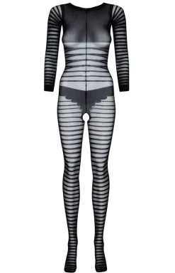Czarne bodystocking z długim rękawem otwarty krok Ximena