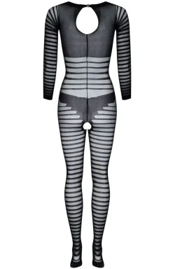 Czarne bodystocking z długim rękawem otwarty krok Ximena