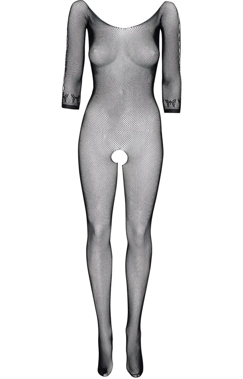 Czarne bodystocking z rękawem 3/4 i wycięciem Martha diamond
