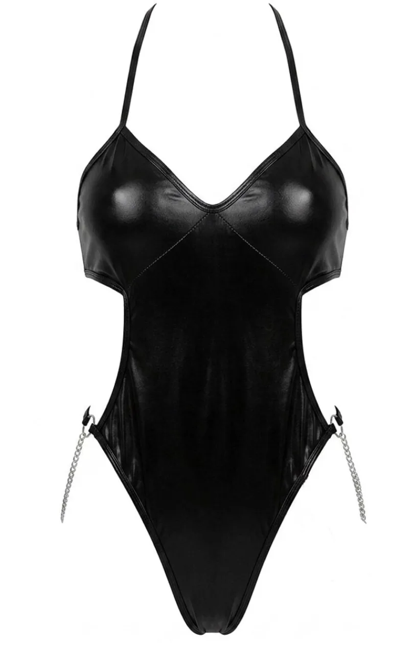 Glossy Body|Kostiumy I Przebrania - Czarne body wetook z łańcuzkie Reina