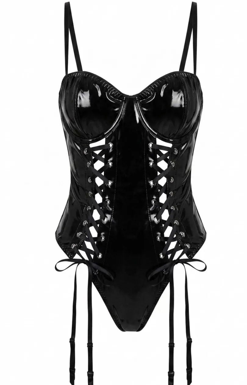 Glossy Body|Kostiumy I Przebrania - Czarne body wetook z wiązanie Aiia