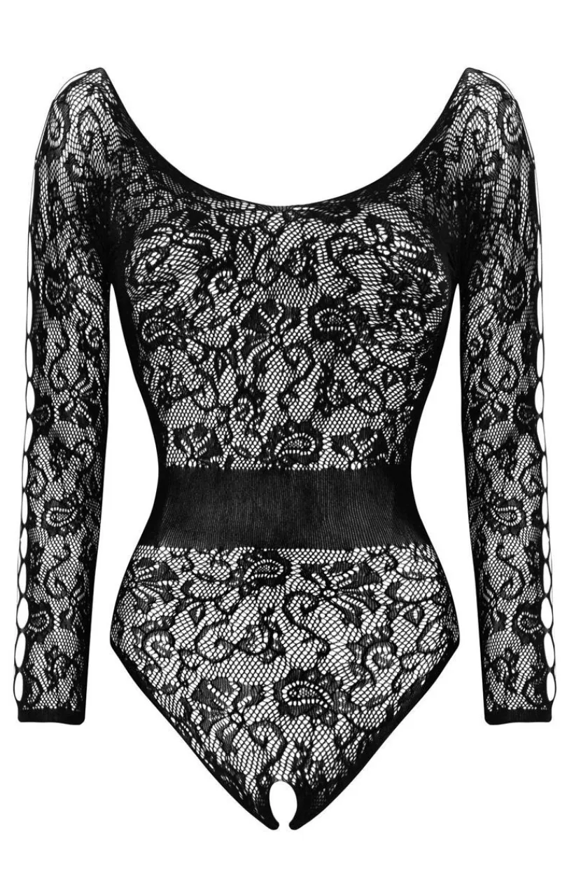 Beauty Night Bodystocking|Body - Czarne koronkowe body z otwartym krokiem Dinora