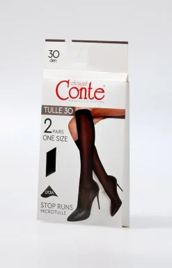 Damskie Conte Podkolanówki Damskie|Skarpetki Rajstopowe - Czarne podkolanówki z efektem tiulu Tulle 30 DEN 2-pack