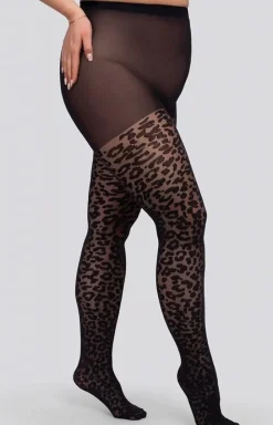 Mona Queen Size Rajstopy We Wzory|Rajstopy Plus Size - Czarne rajstopy damskie w panterę Queen Size Leopard 30 DEN
