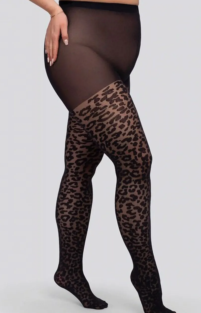 Mona Queen Size Rajstopy We Wzory|Rajstopy Plus Size - Czarne rajstopy damskie w panterę Queen Size Leopard 30 DEN