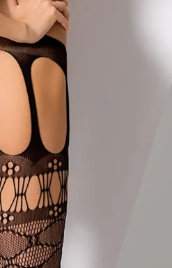 Damskie Passion Rajstopy Z Dziurką|Pończochy Z Pasem - Czarne rajstopy z dziurą otwarte strip panty S025