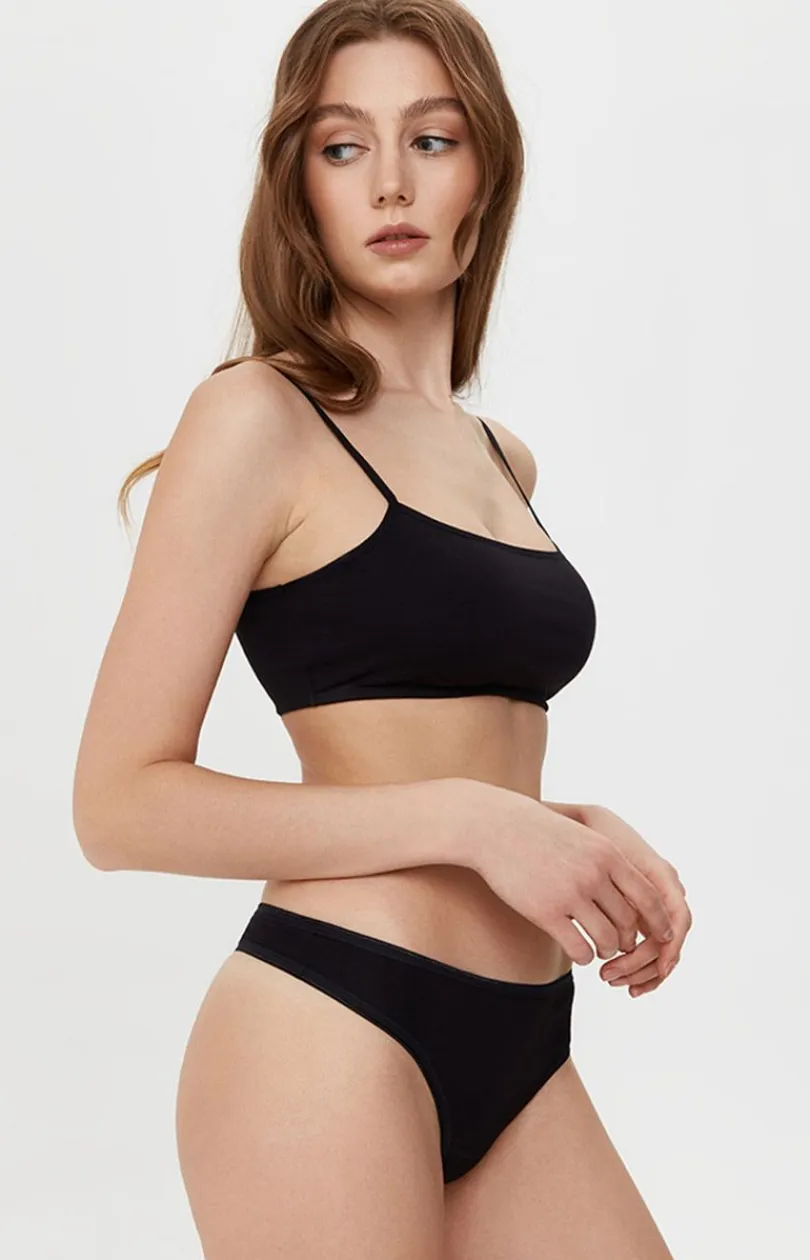 Damskie Conte Figi, Stringi, Panty|Stringi Damskie - Czarne tringi bawełniane gładkie T 2000