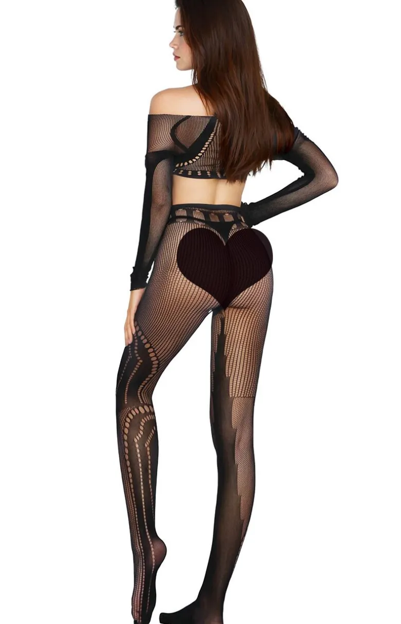 Czarny bodystocking 2-częściowy 2071