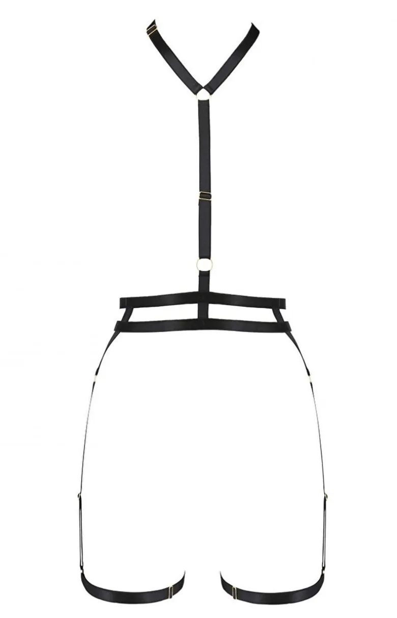 Czarny harness komplet damski z pasków Denira